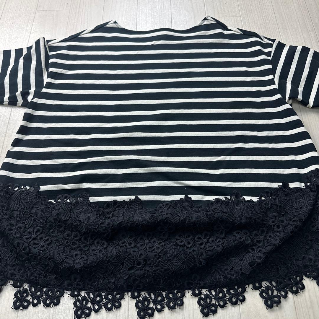 ビアズリー ボーダー カットソー 裾レース ロンT