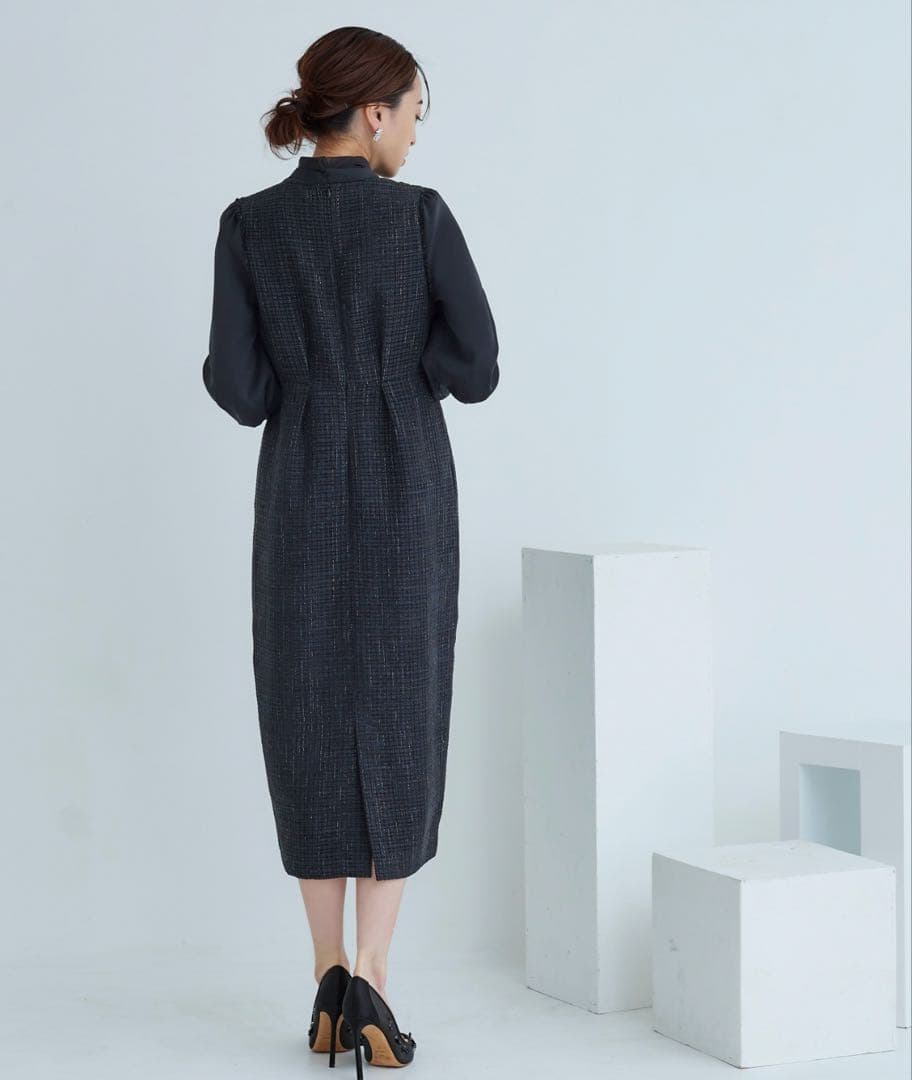 ルイルエブティック ワンピース ツイード ボウタイ リボン 黒 M