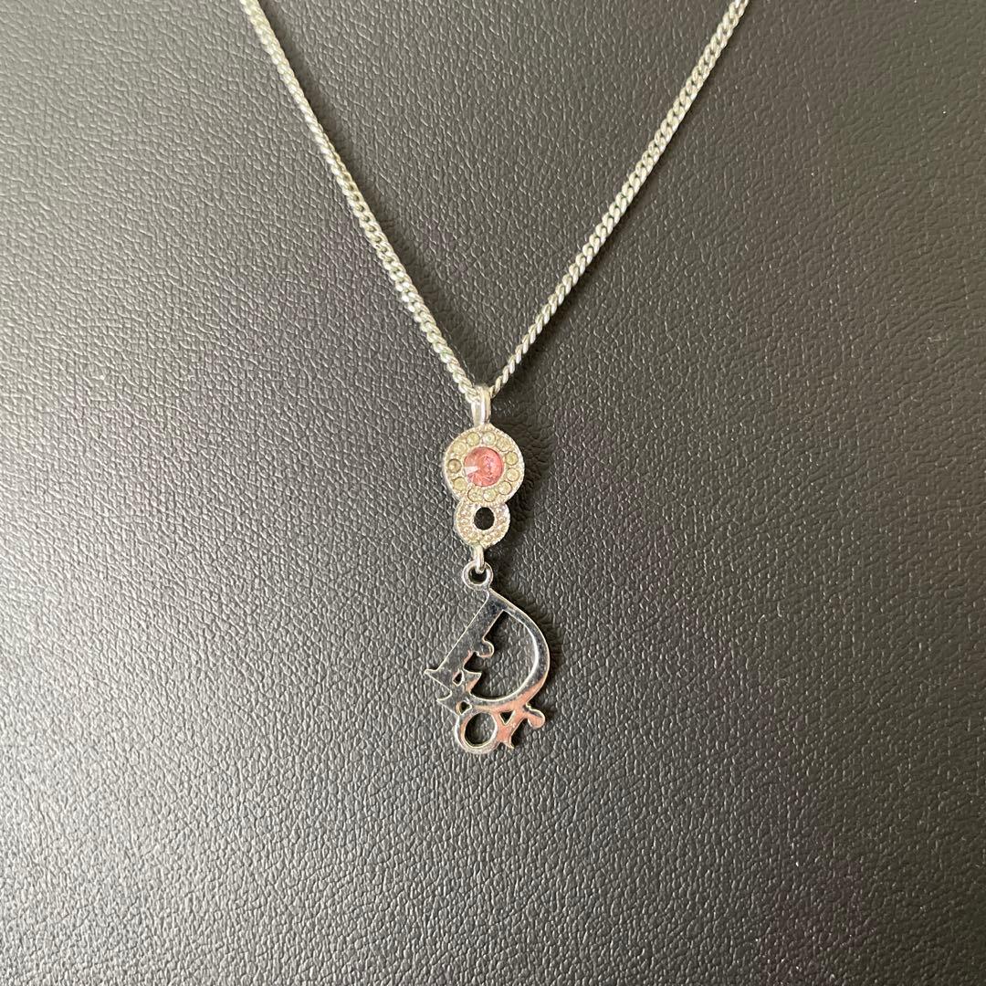 極美品 Christian Dior ネックレス ラインストーン ピンク ロゴ