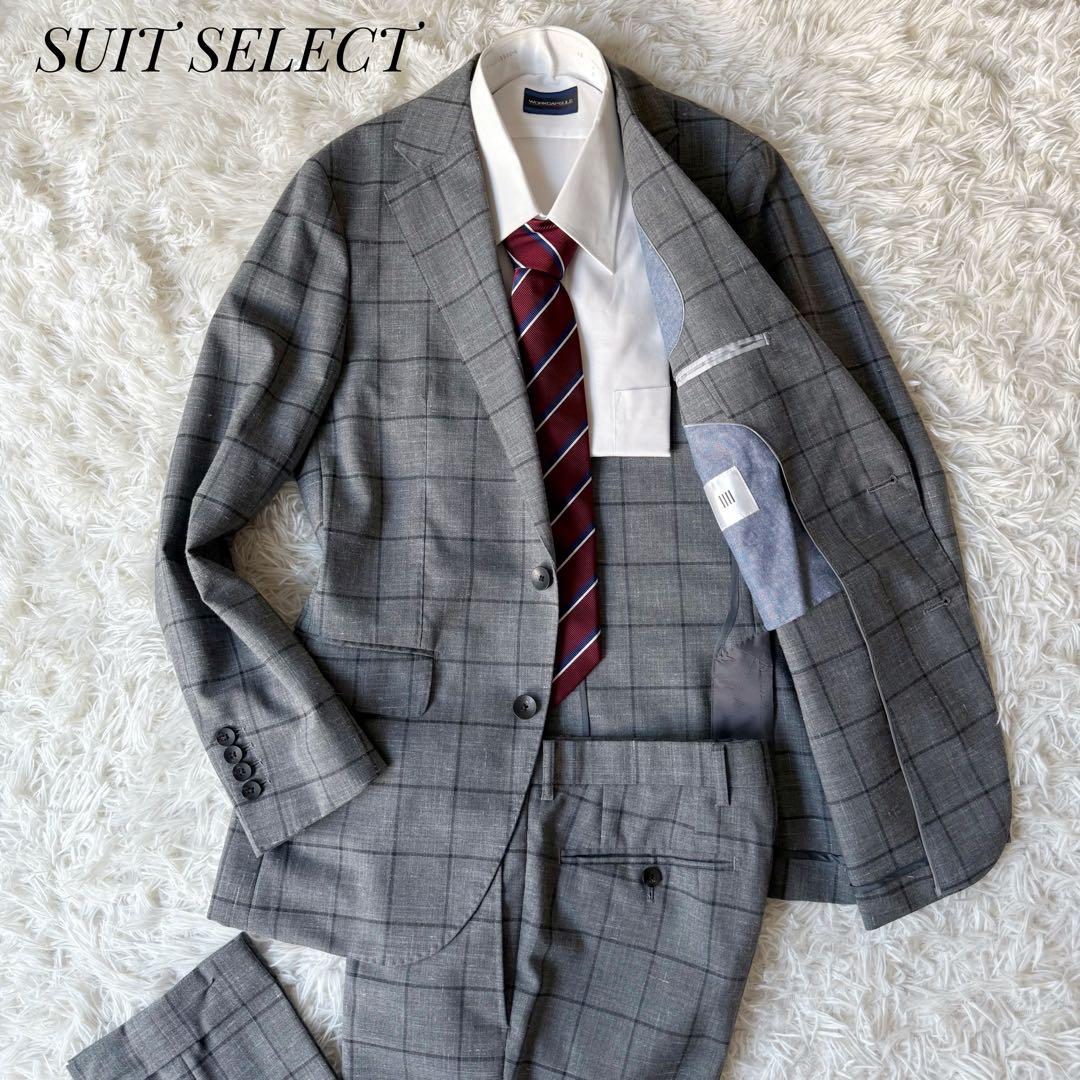 リネン混⭐︎SUIT SELECT セットアップスーツ ウィンドウペン グレー M