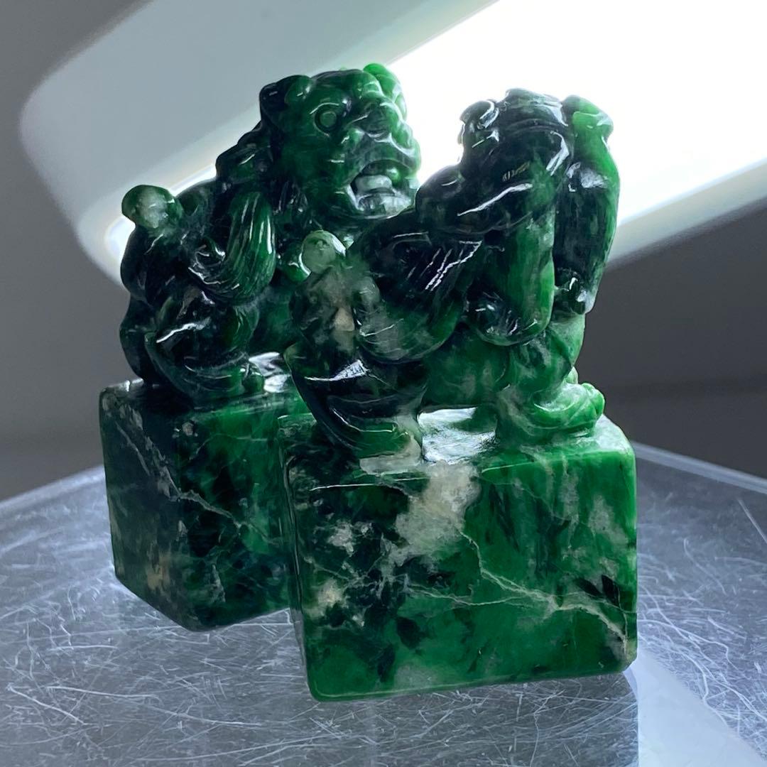 本翡翠　獅子印材一対　90g 東Y7-0212ア㉜タニチ