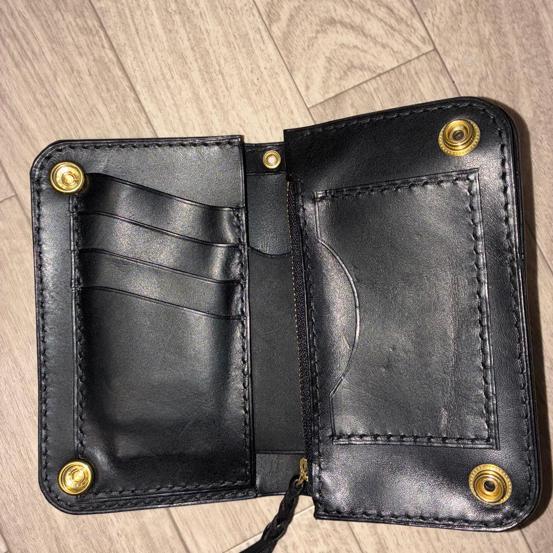 イタリアンレザー　ミドルトラッカーウォレット　真鍮　黒ステッチ　タイプB