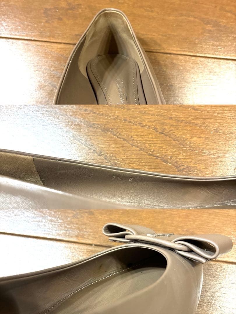 フェラガモ VIVA ナッパカーフ　キャラウェイ　リボンパンプス71/2 サイズ