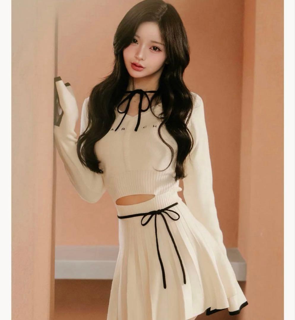 【darich♡】ダーリッチ　ウエストオープンリボンデザインニットミニワンピース