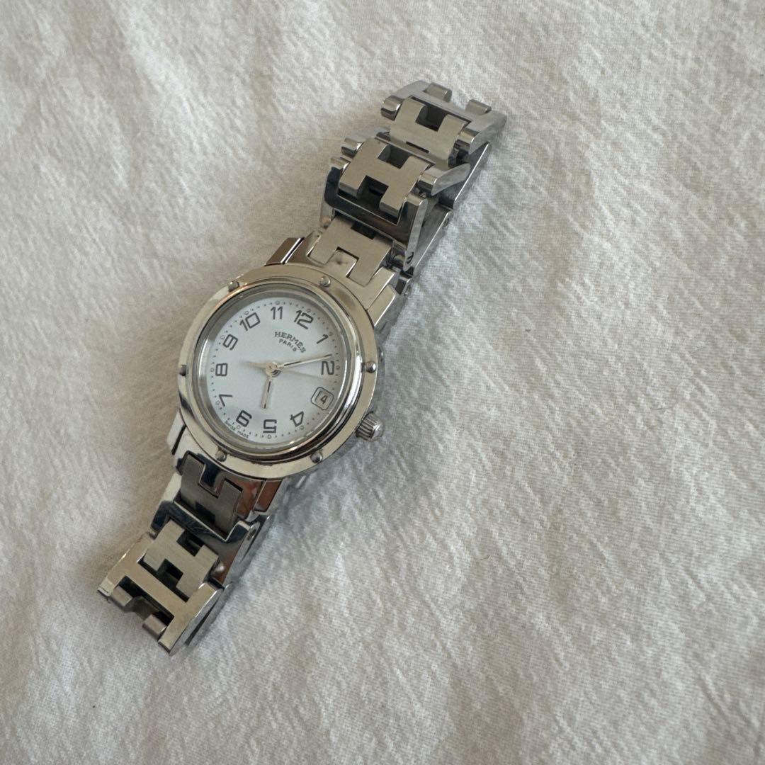 HERMES 時計 ステンレススチール 白　クリッパー　エルメス