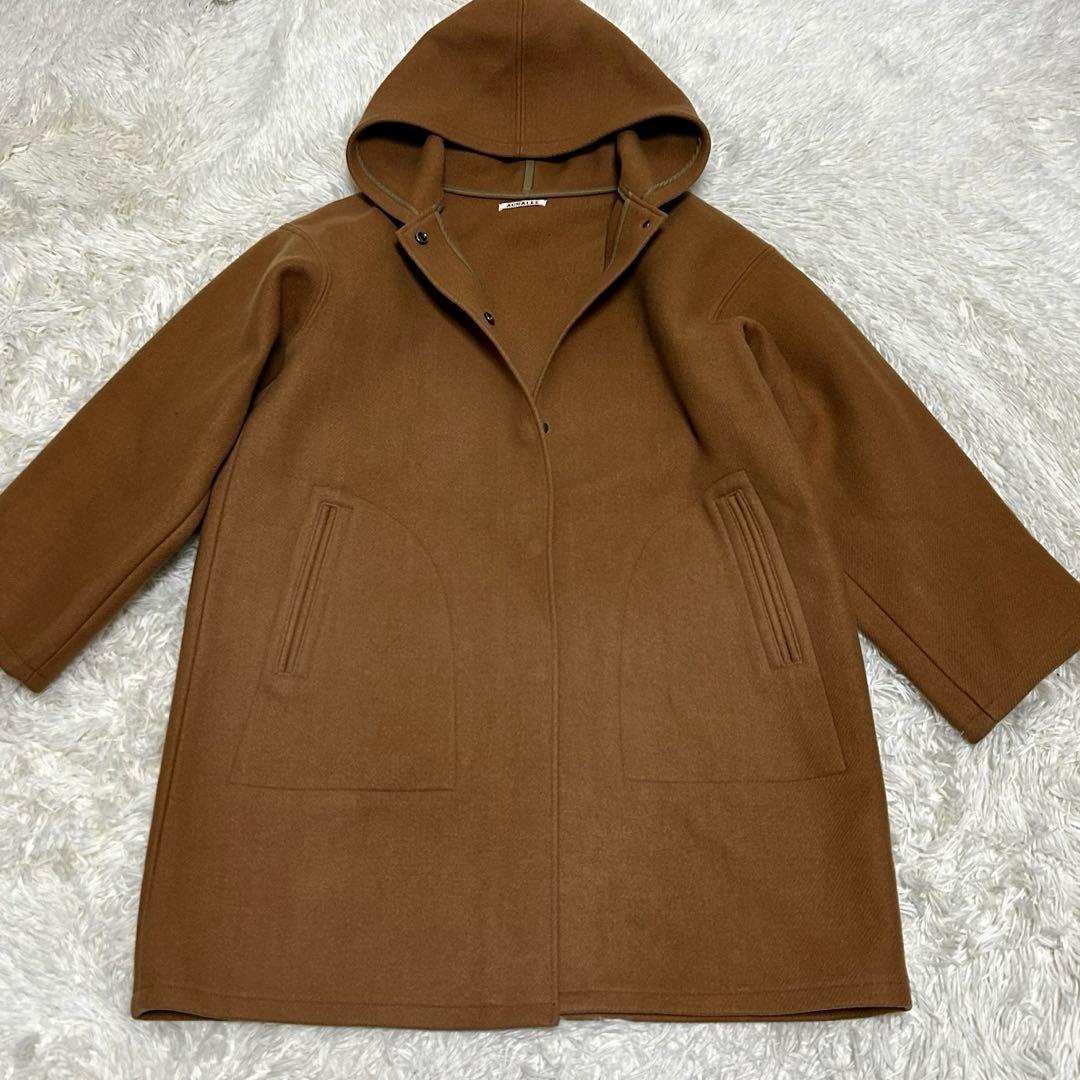 美品　AURALEE ヘビーメルトンコート　ユニセックス　フード　キャメル　1