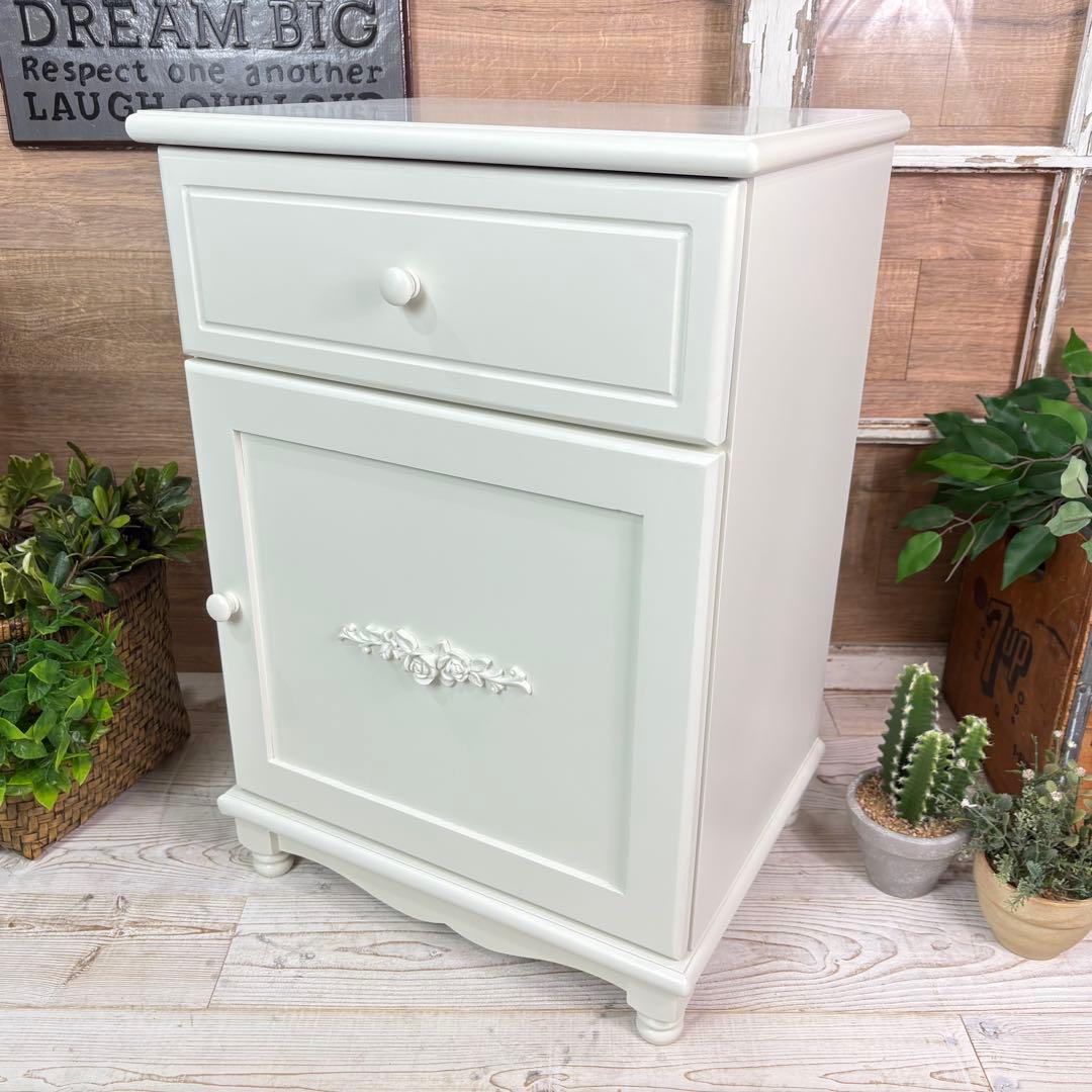 訳あり品【109】フレンチカントリー調ホワイトサイドキャビネット飾り棚収納家具