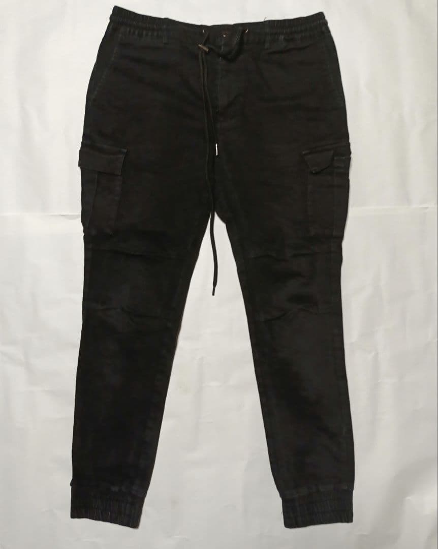 【ひろ】ブラック カーゴパンツ ゴムウエスト