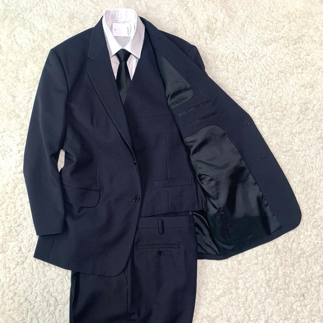 大きいサイズ 未使用 軽量 ウォッシャブル 3ピース スーツ ダークネイビー