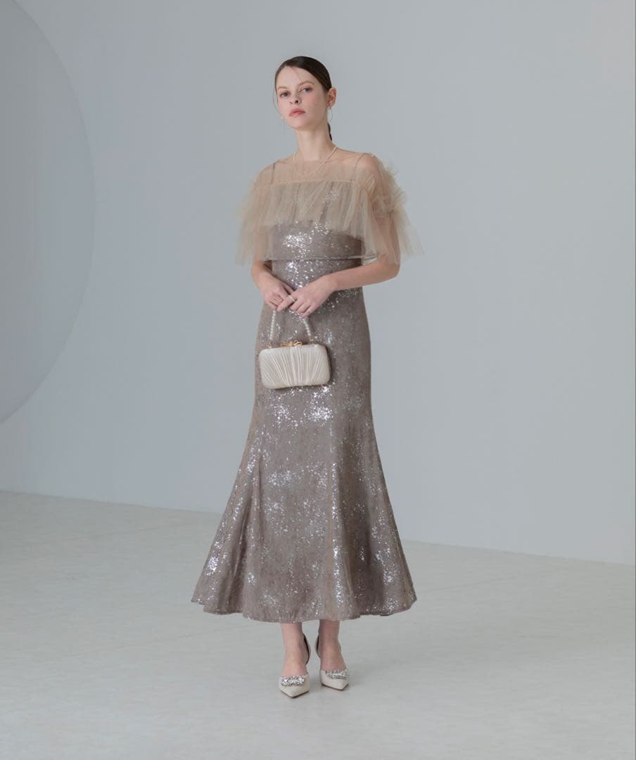 オフショルダーチュールマーメイドドレス S