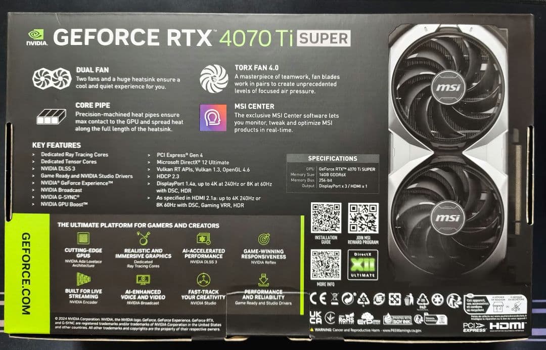 グラフィックボード・グラボ・ビデオカード MSI GeForce RTX 4070 Ti Super OC 16GB