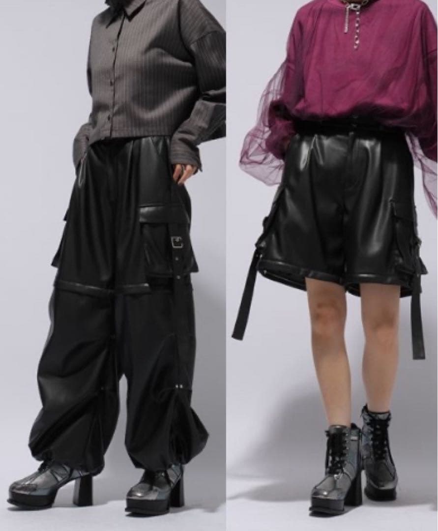 HARE 2WAYメタルカーゴパンツ フェイクレザー F