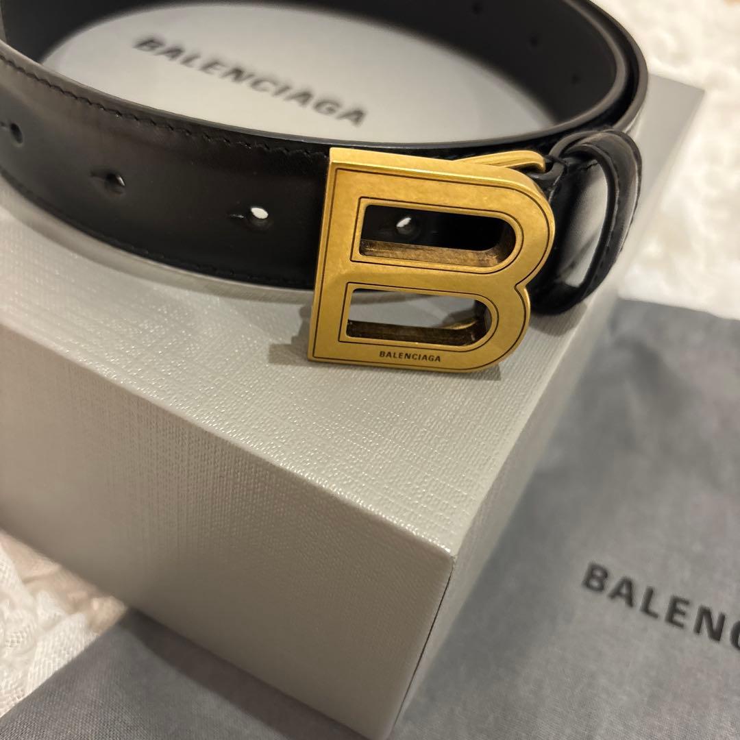 BALENCIAGA ブラックレザー ベルト Bロゴバックル