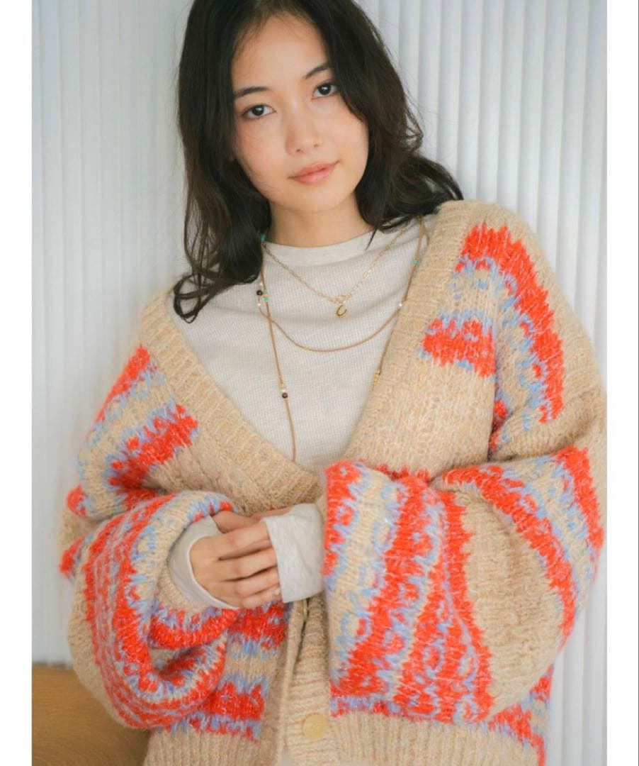 Ungrid ローゲージラメニットカーディガン オレンジ 新品未使用