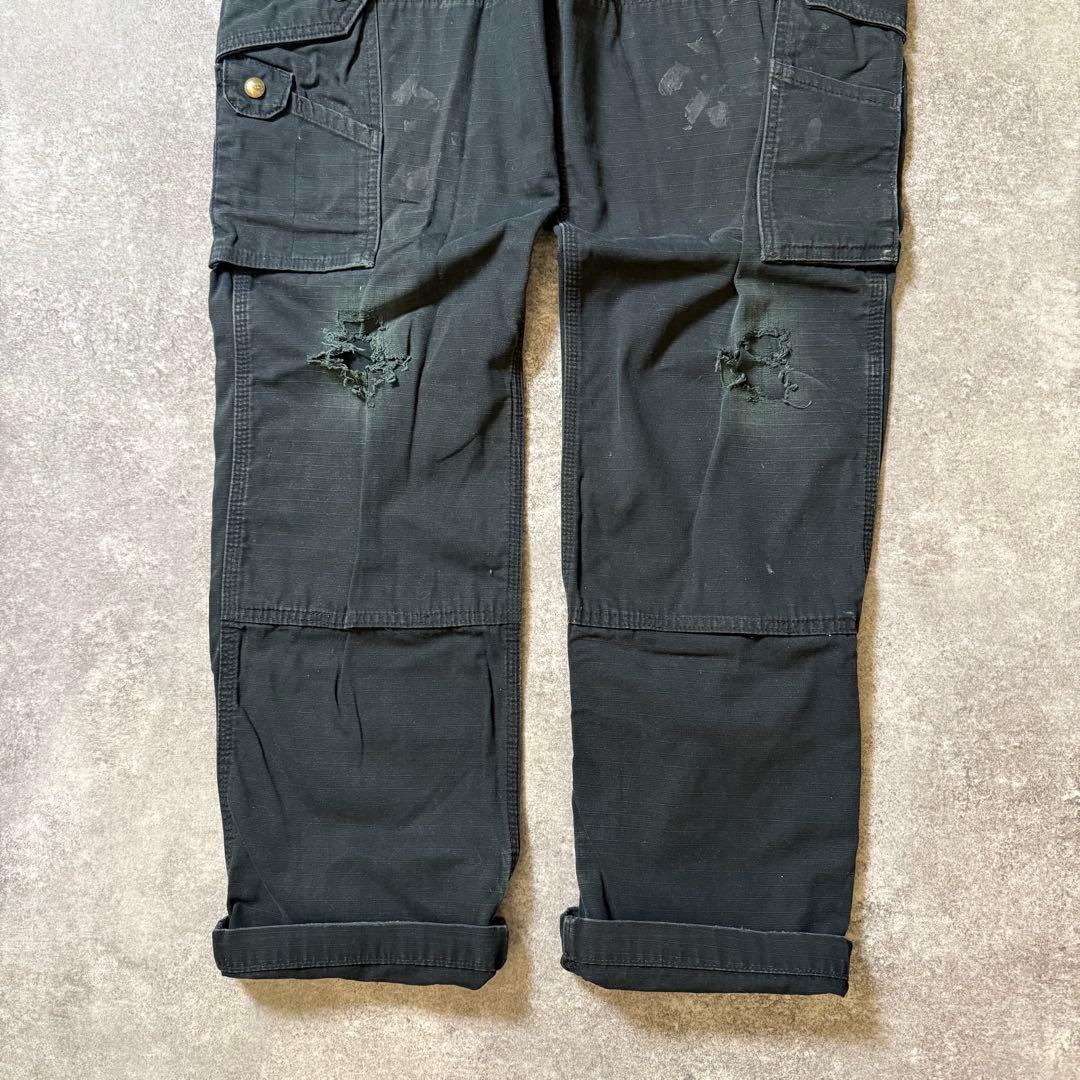 タコわさ様カーハートダブルニー ワークパンツ リップストップ ブラック