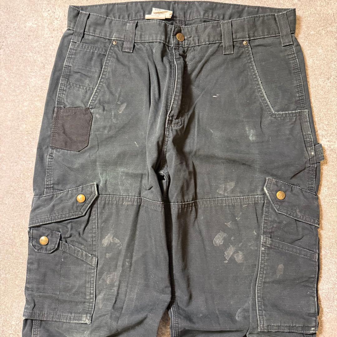 タコわさ様カーハートダブルニー ワークパンツ リップストップ ブラック