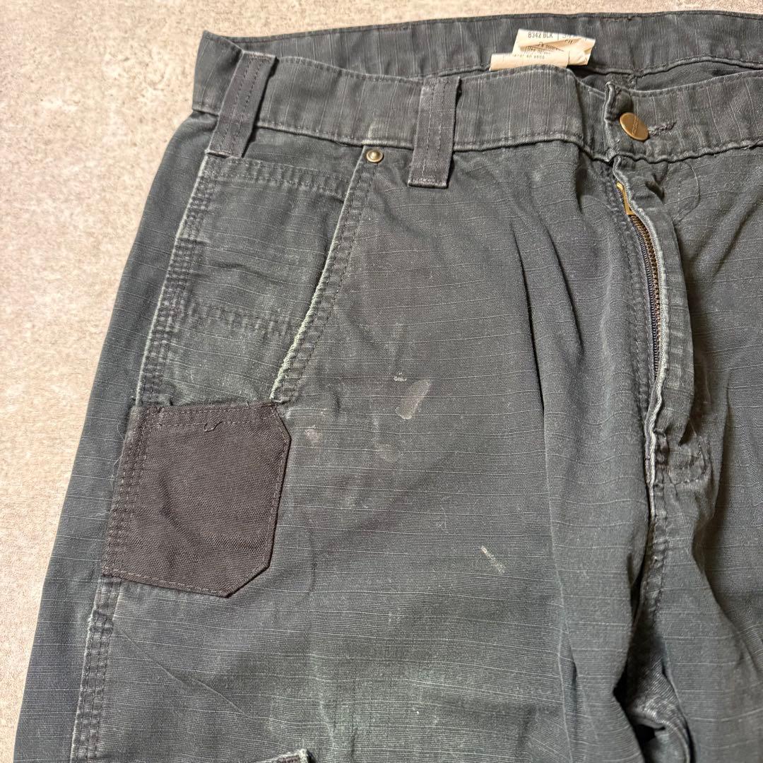 タコわさ様カーハートダブルニー ワークパンツ リップストップ ブラック