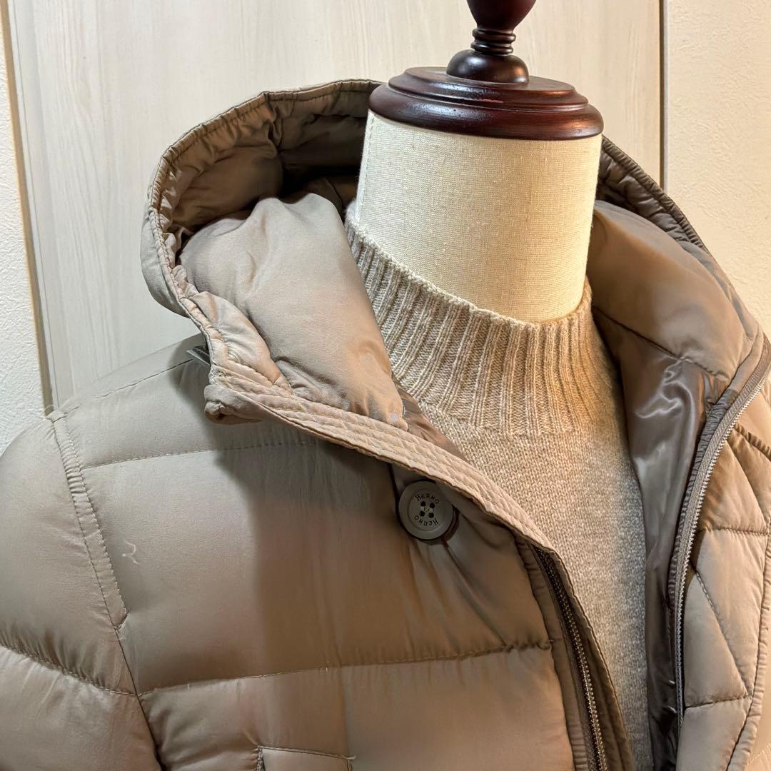 【美品】HERNO N-3Bダウンコート ミドル丈　ブラウンベージュ 44