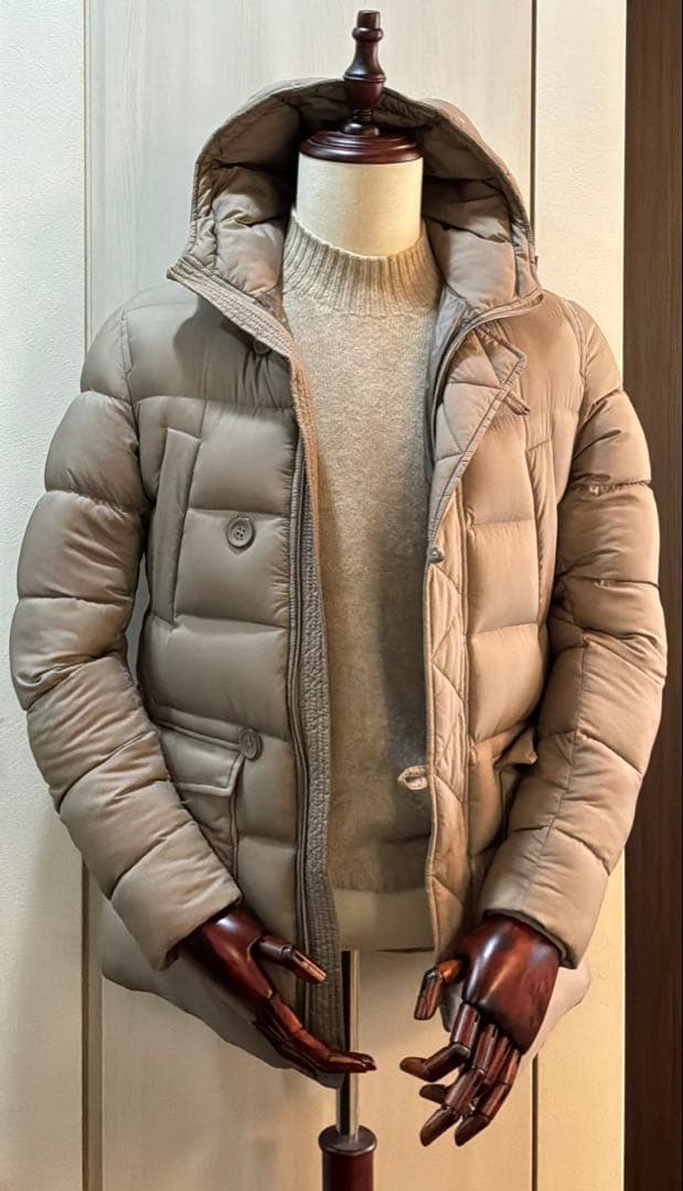 【美品】HERNO N-3Bダウンコート ミドル丈　ブラウンベージュ 44