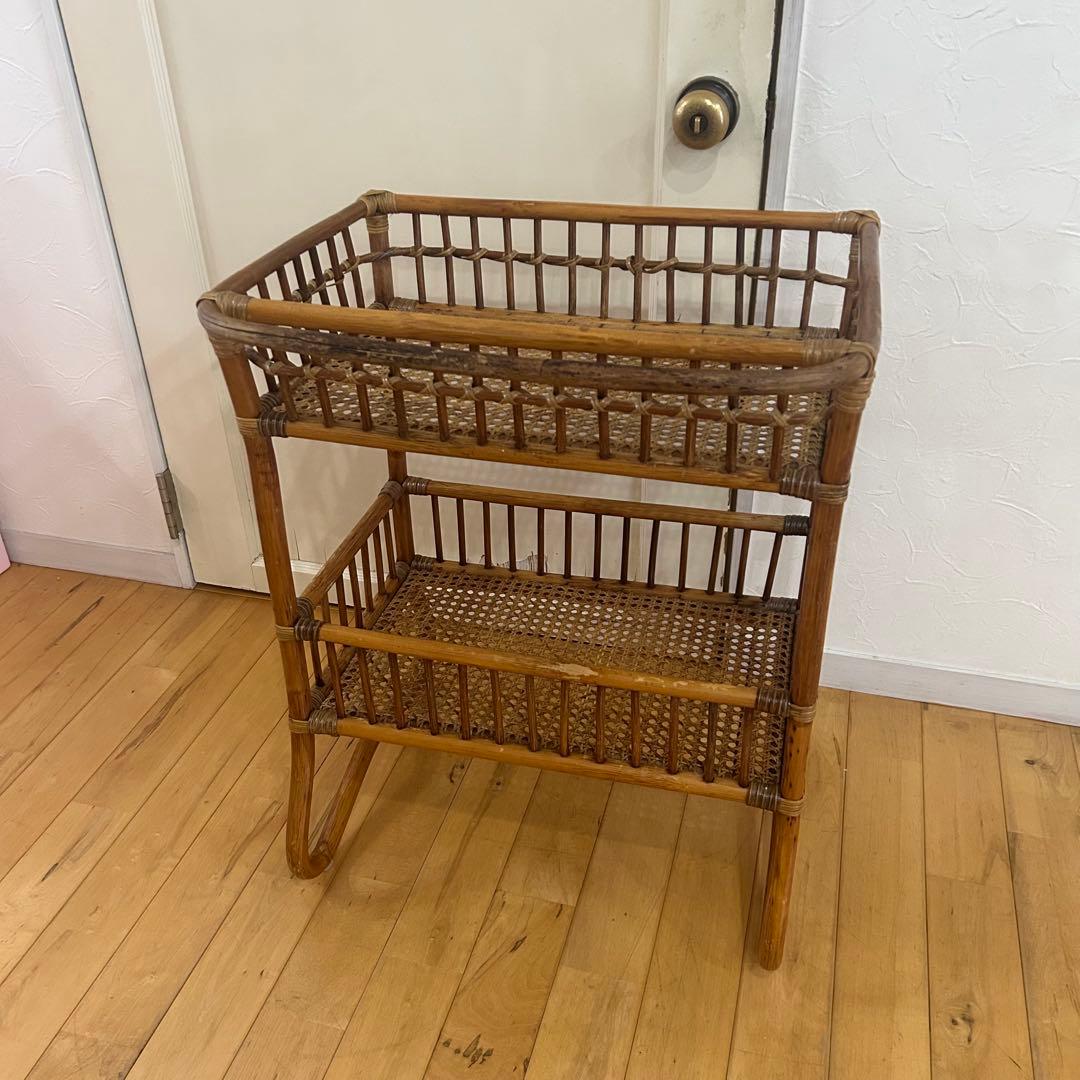 ☆アンティーク☆ ラタン　脱衣かご　ワゴン　マルチ　ラック　バスケット　古道具