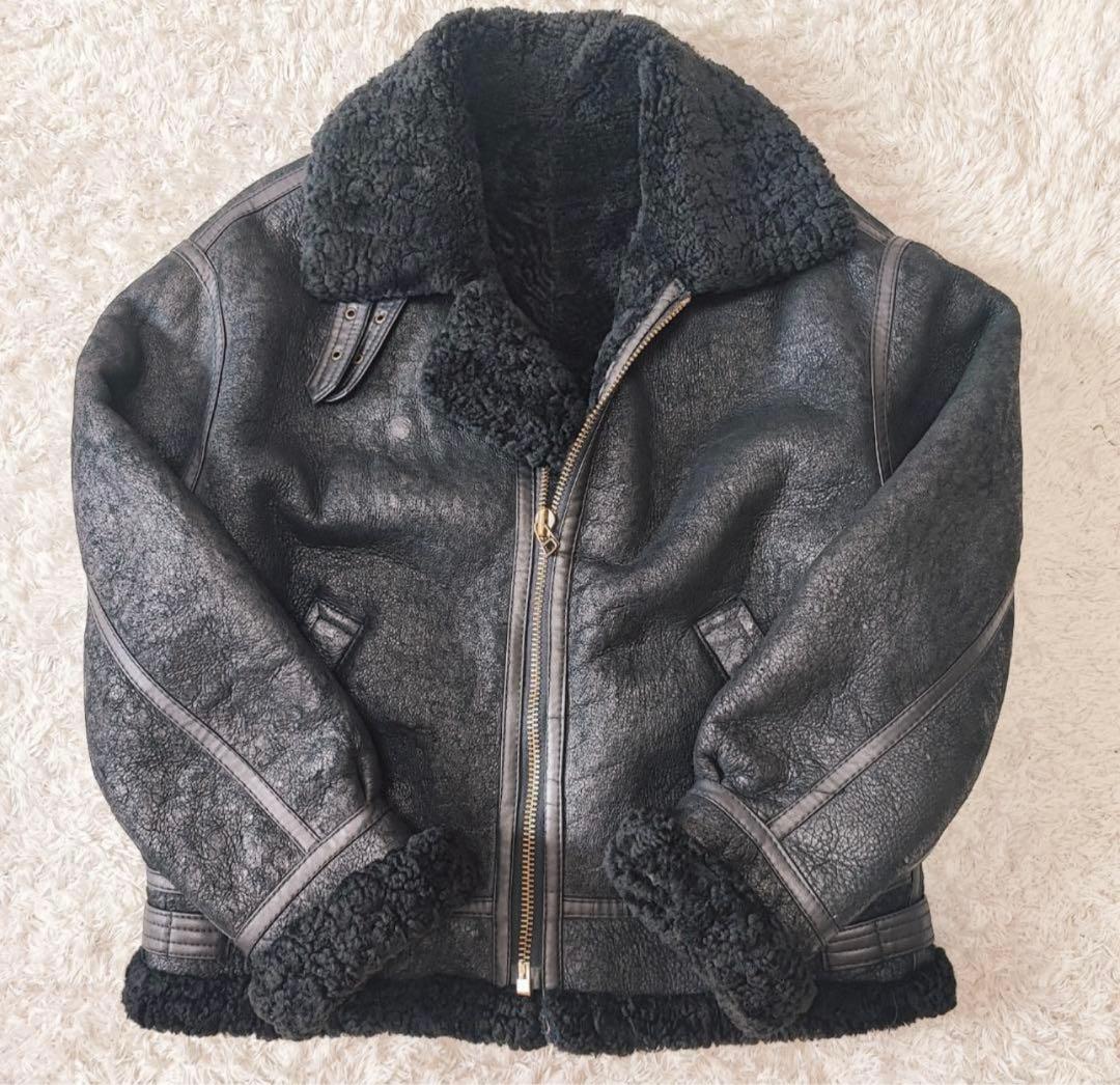 B-3 リアルムートン フライトジャケット レザー ミリタリー 黒 L-XL相当