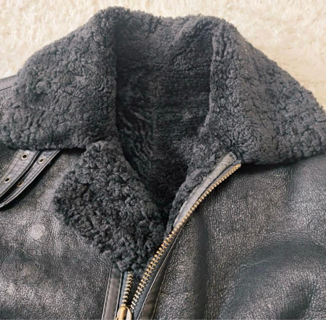 B-3 リアルムートン フライトジャケット レザー ミリタリー 黒 L-XL相当