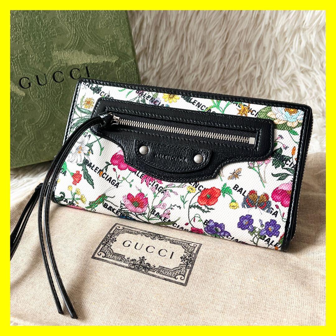 グッチ　バレンシアガ　長財布　ラウンドファスナー　681710 花柄　フラワー