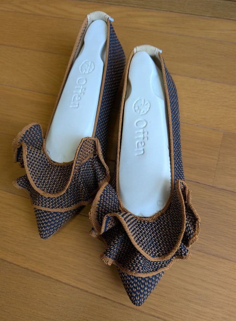 新品未使用 Offen フリル付きフラットシューズ ネイビー 40