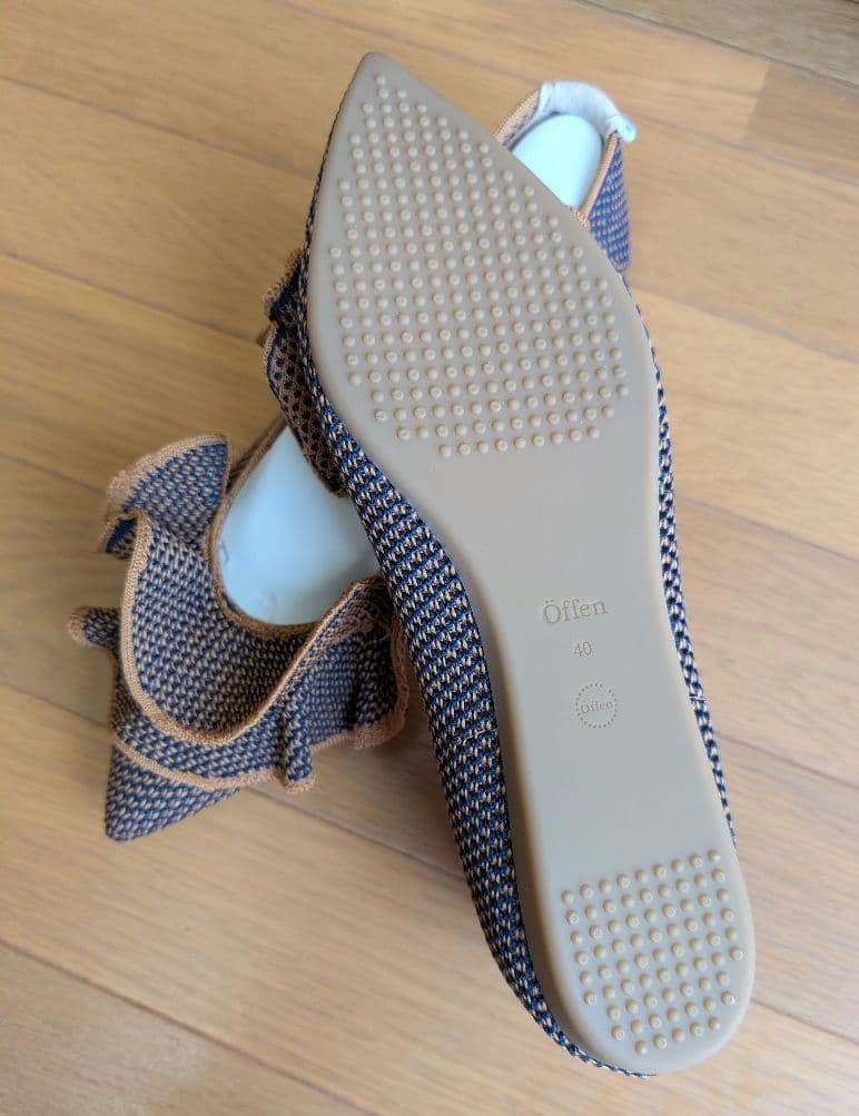 新品未使用 Offen フリル付きフラットシューズ ネイビー 40