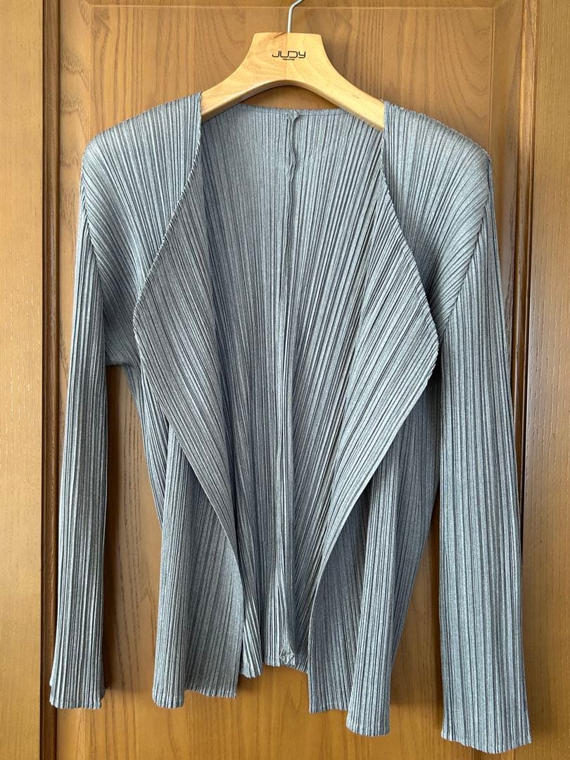 美品✨プリーツプリーズ デザインカーディガン 羽織り グレー 3 ／Ｌ