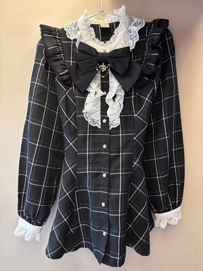 Secret Honey アクセサリーリボンセットアップ 黒 チェック