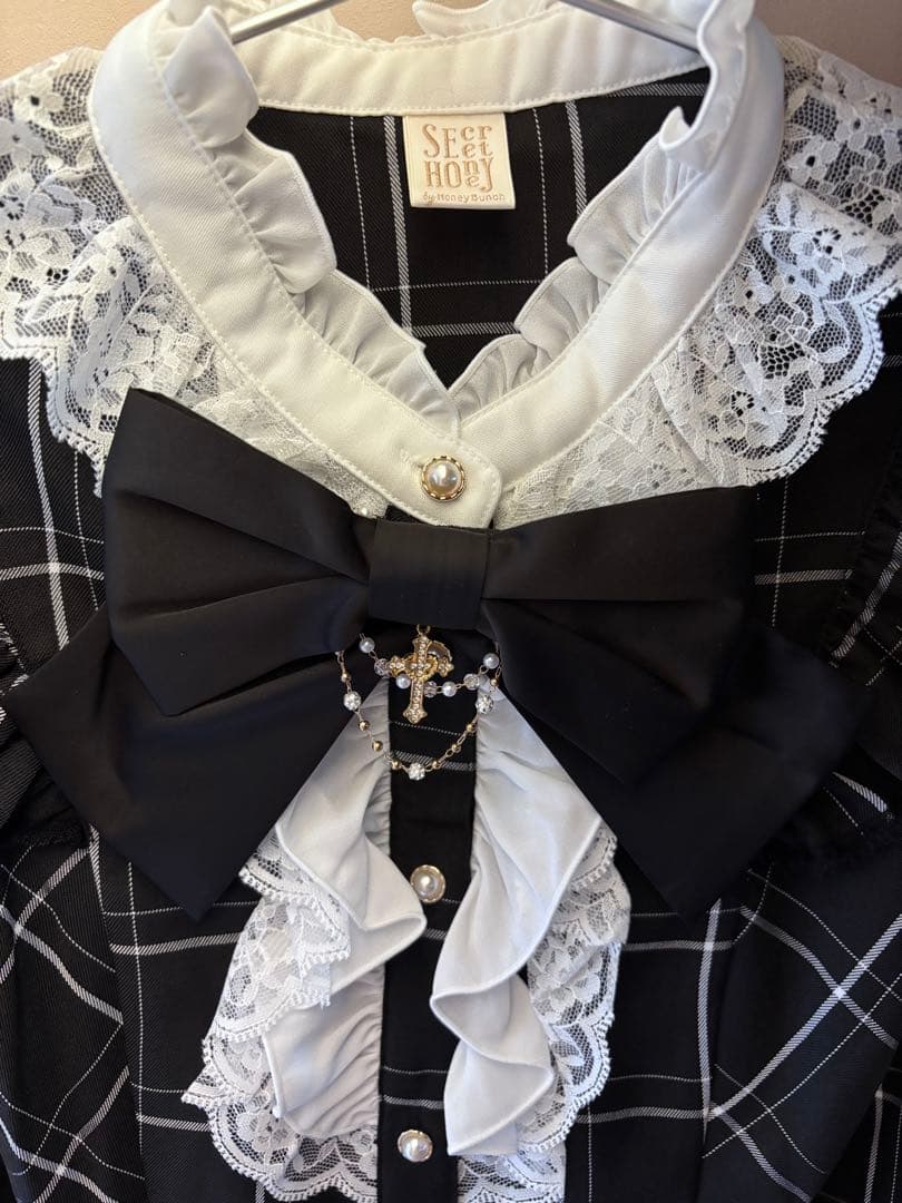Secret Honey アクセサリーリボンセットアップ 黒 チェック
