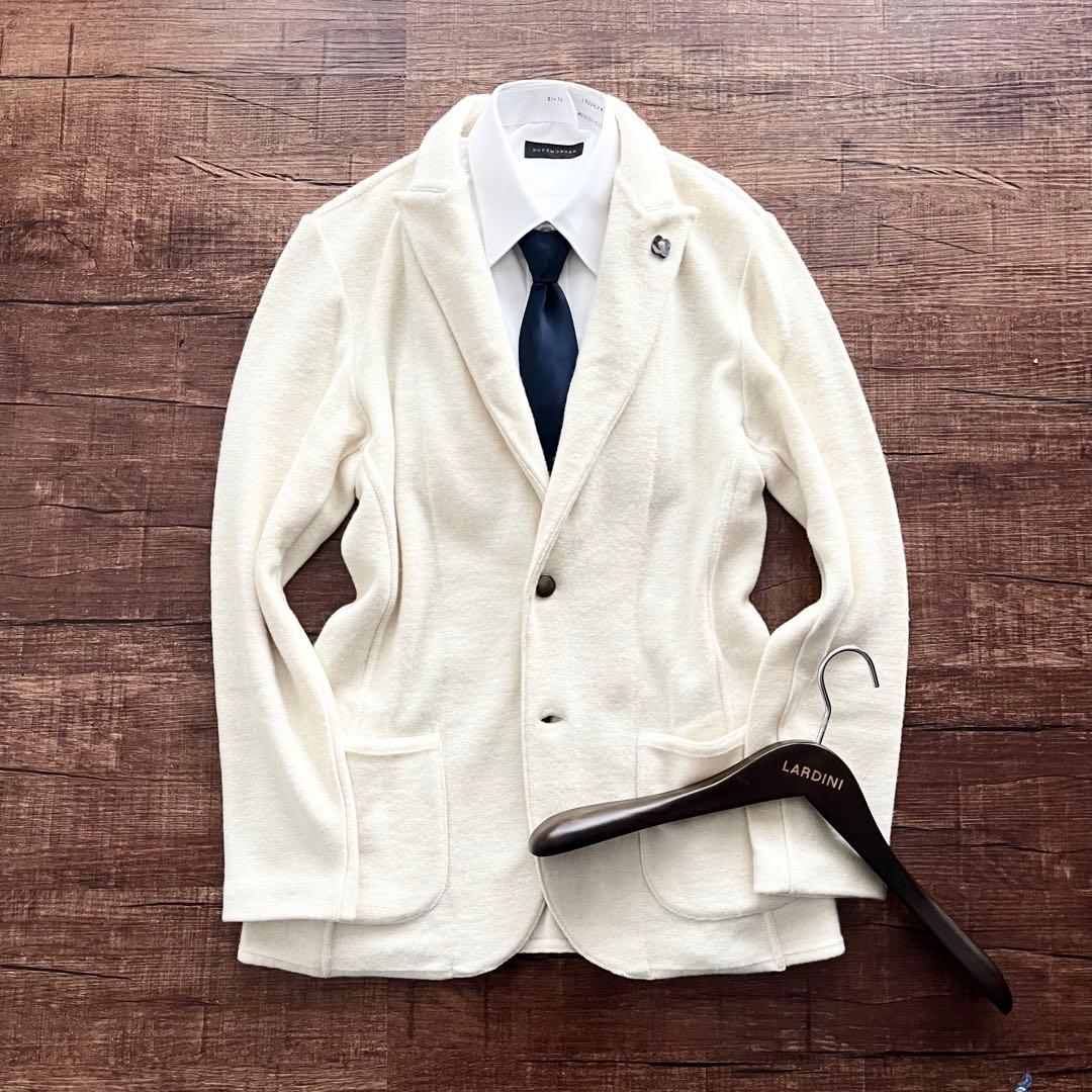 <美品> LARDINI ホワイト ウール ニットジャケット　サイズS