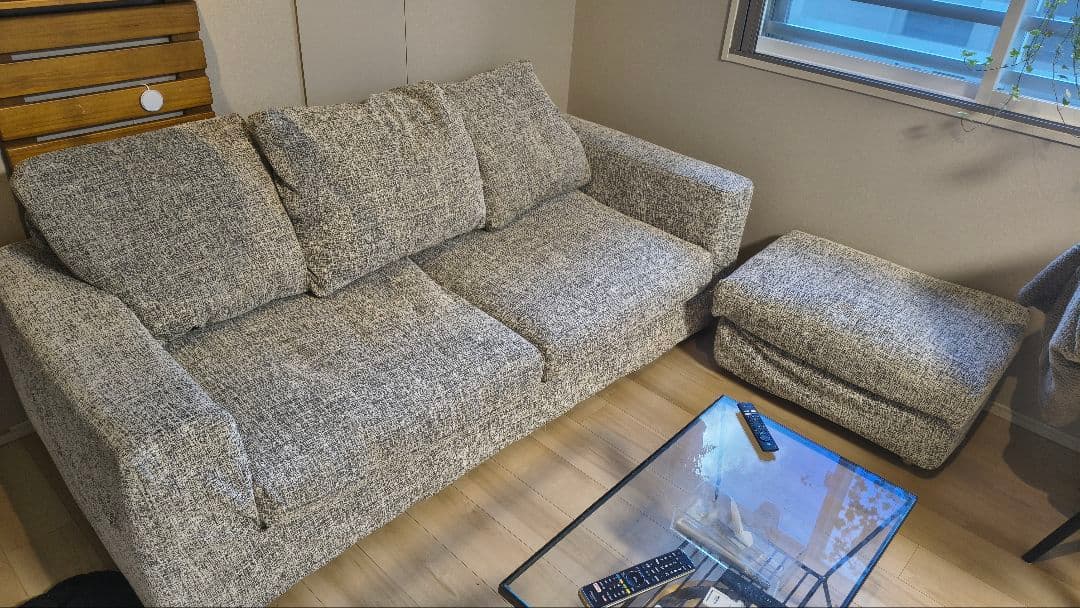 【美品】オットマン付き 3人掛け ハイバックソファ 幅200cm