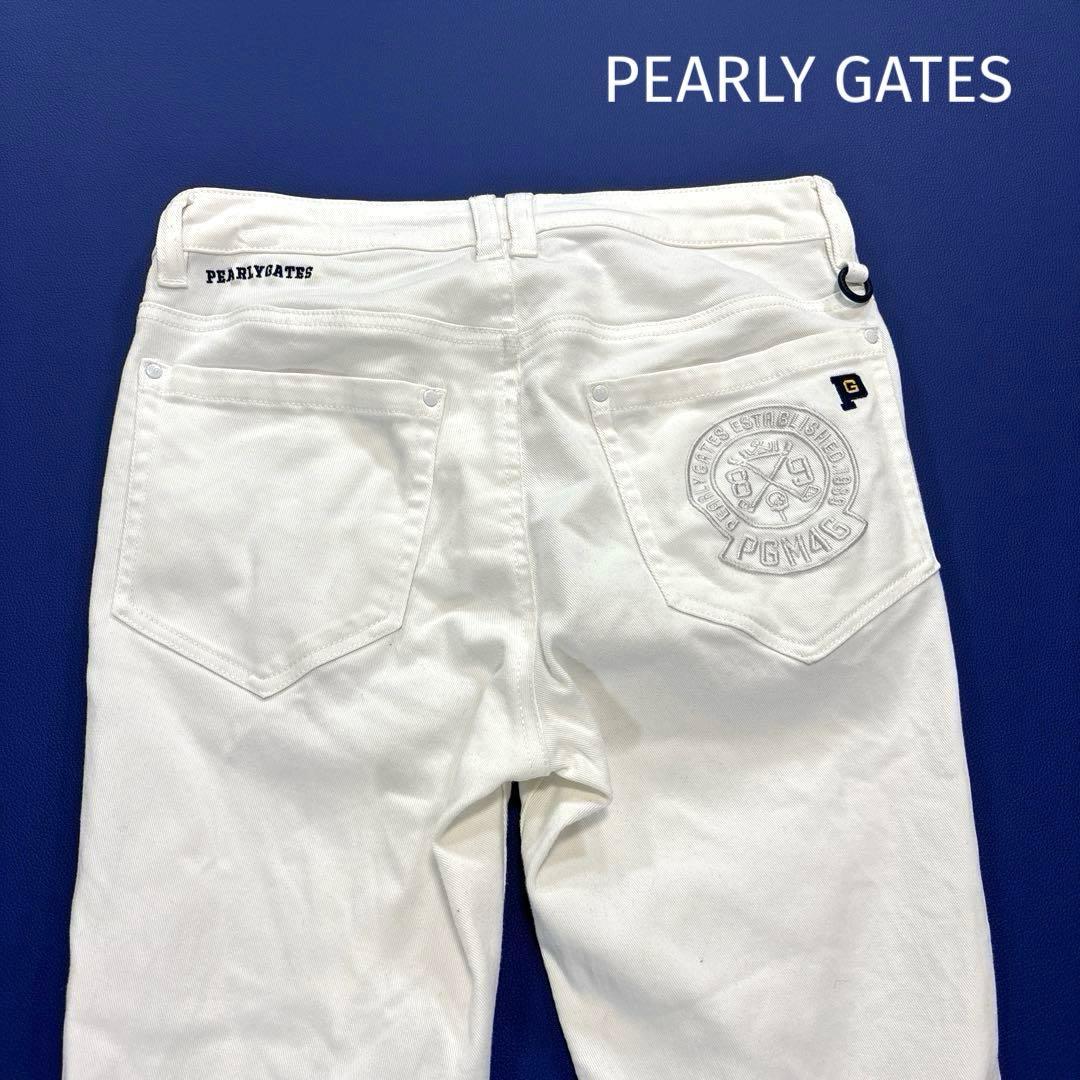 パーリーゲイツ　ロングパンツ　0/S ホワイト　バックロゴ　刺繍　通年仕様