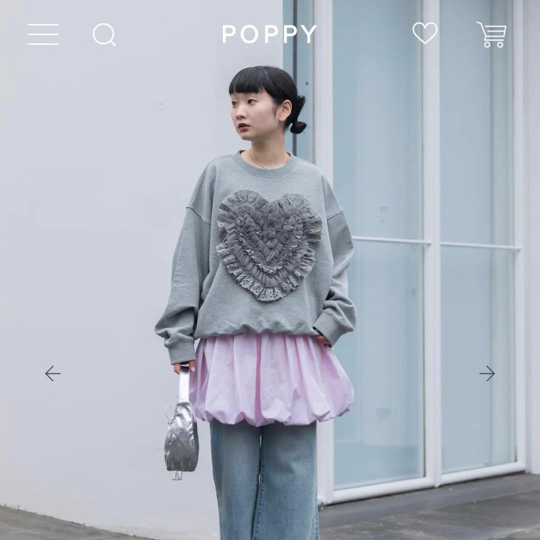 POPPY コットンレースハートスウェット（グレー）
