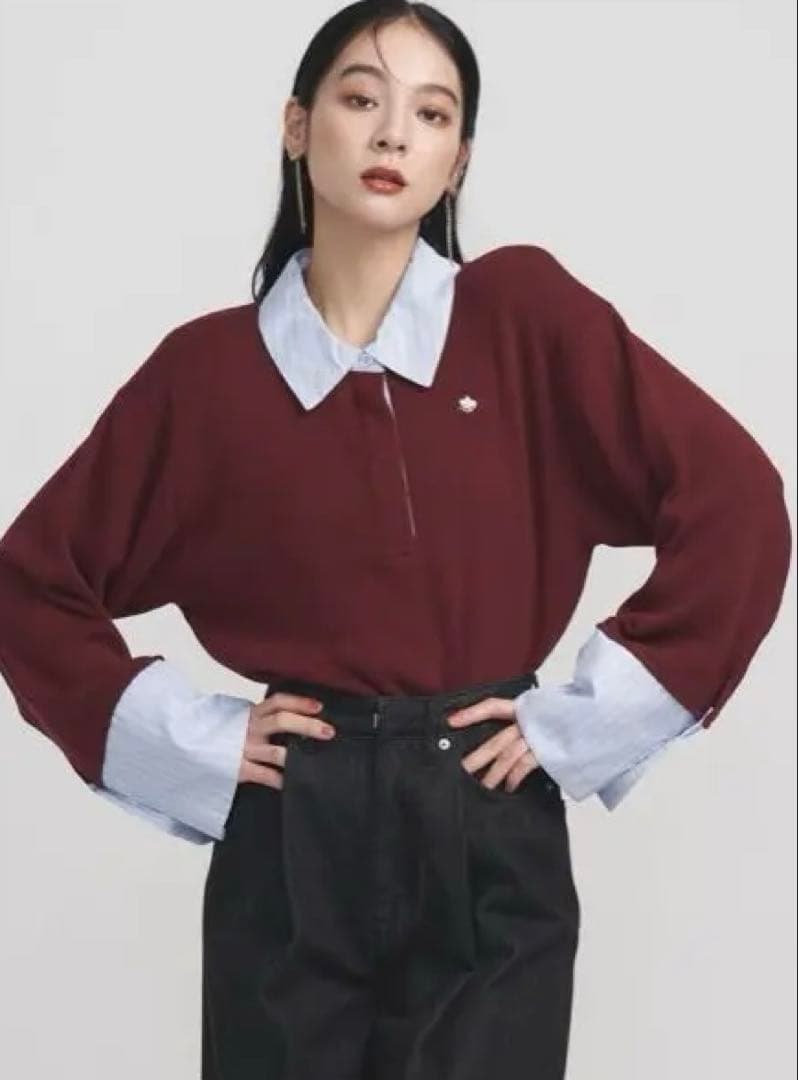 【POLO BCSコラボ】シャツカラーカフスニットプルオーバー　ボルドー