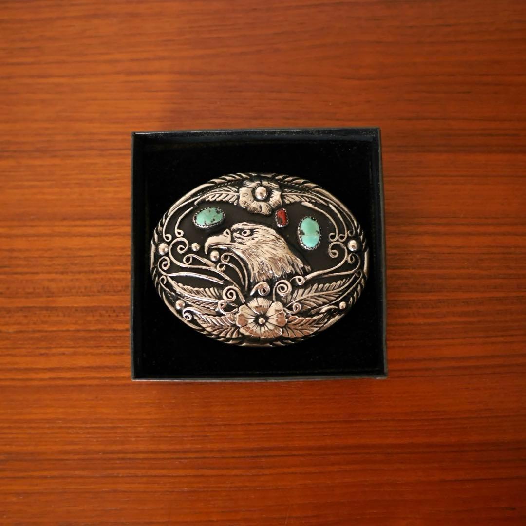 ヴィンテージ ナバホ族 イーグルモチーフ ターコイズ バックル