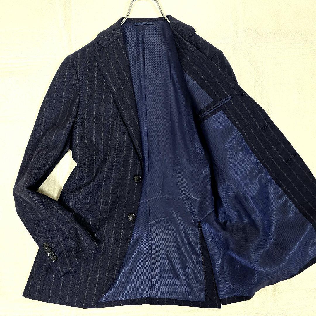 極美品 ビームスエフ スーツセットアップ ビジネス ストライプ ネイビー S相当