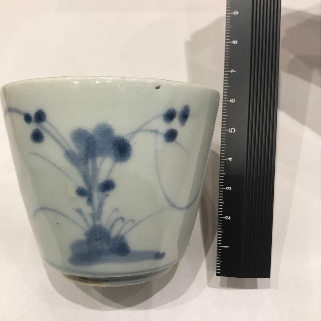 蕎麦猪口　そば猪口　露草文　高台　厚底　酒器　盃　初期　古伊万里　骨董　古美術