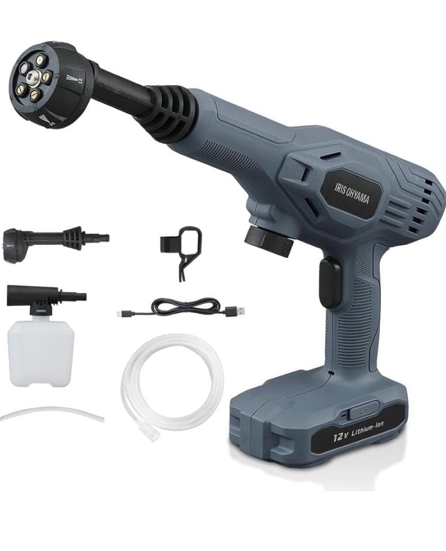 高圧洗浄 ハンディウォッシャー コードレス 洗剤使用可能 充電式 グレー