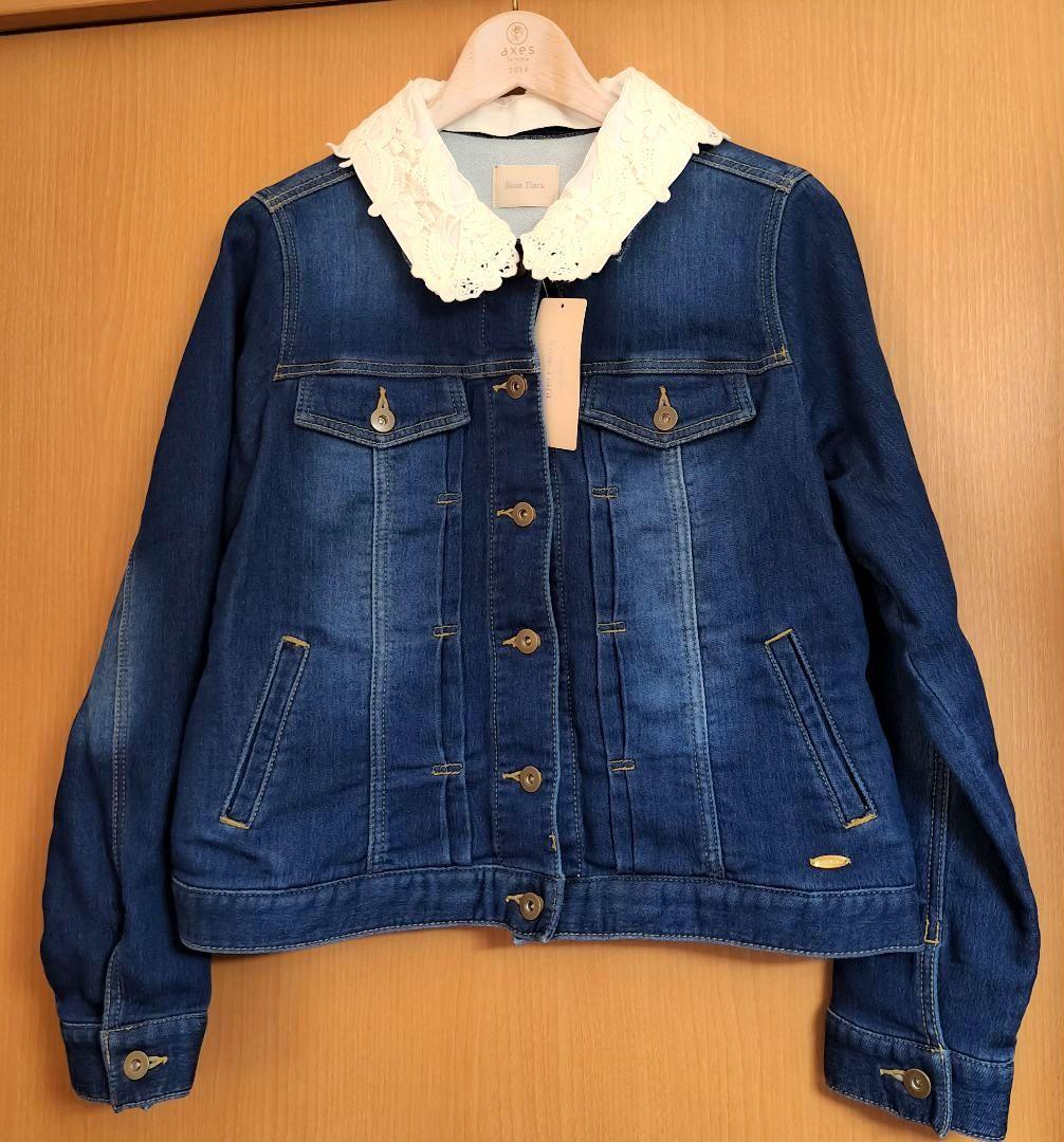 【新品】ローズティアラ　レース襟付きデニムジャケット　伸縮性◎　42サイズ
