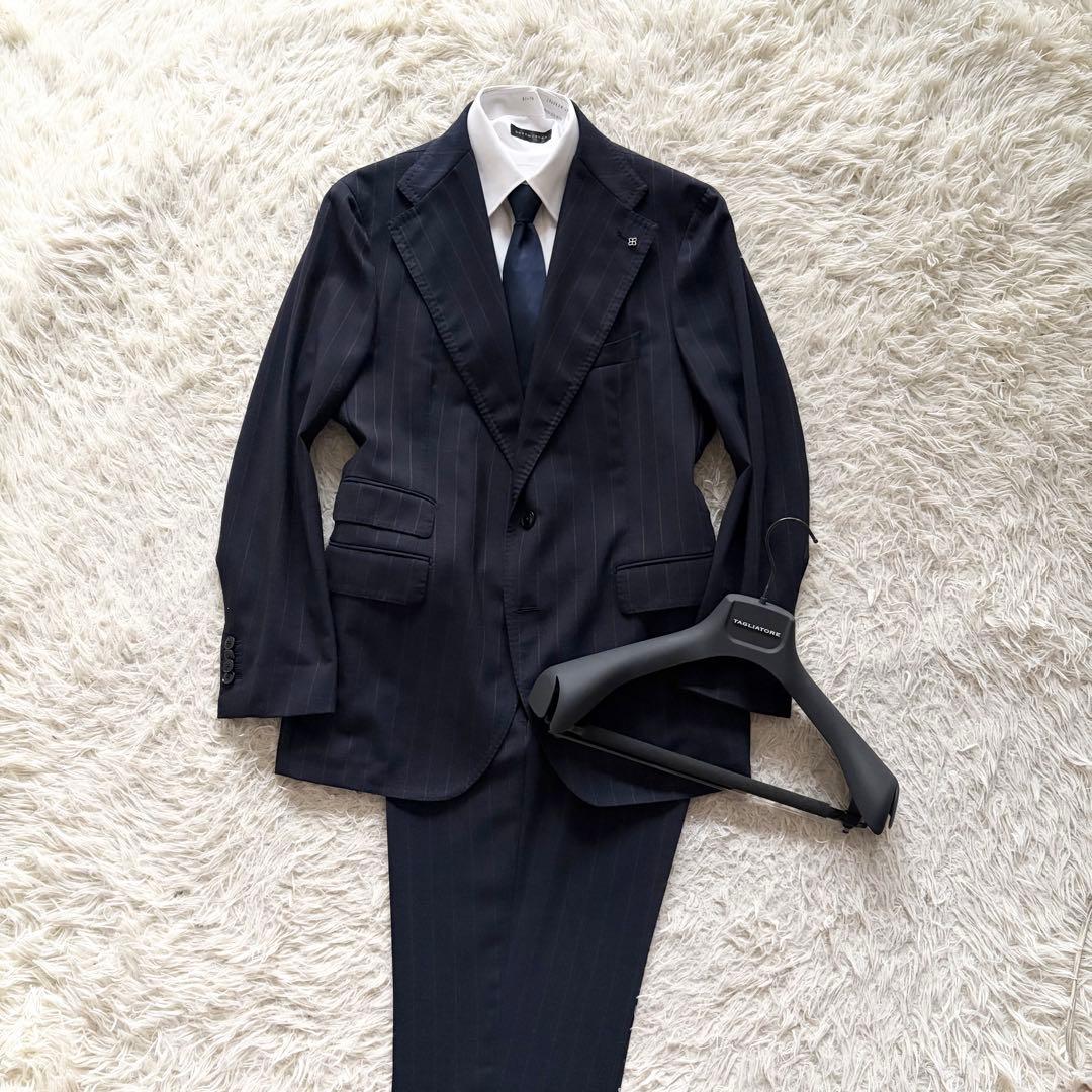 <美品>TAGLIATORE ピーノレラリオ ネイビー ウールスーツ サイズ54