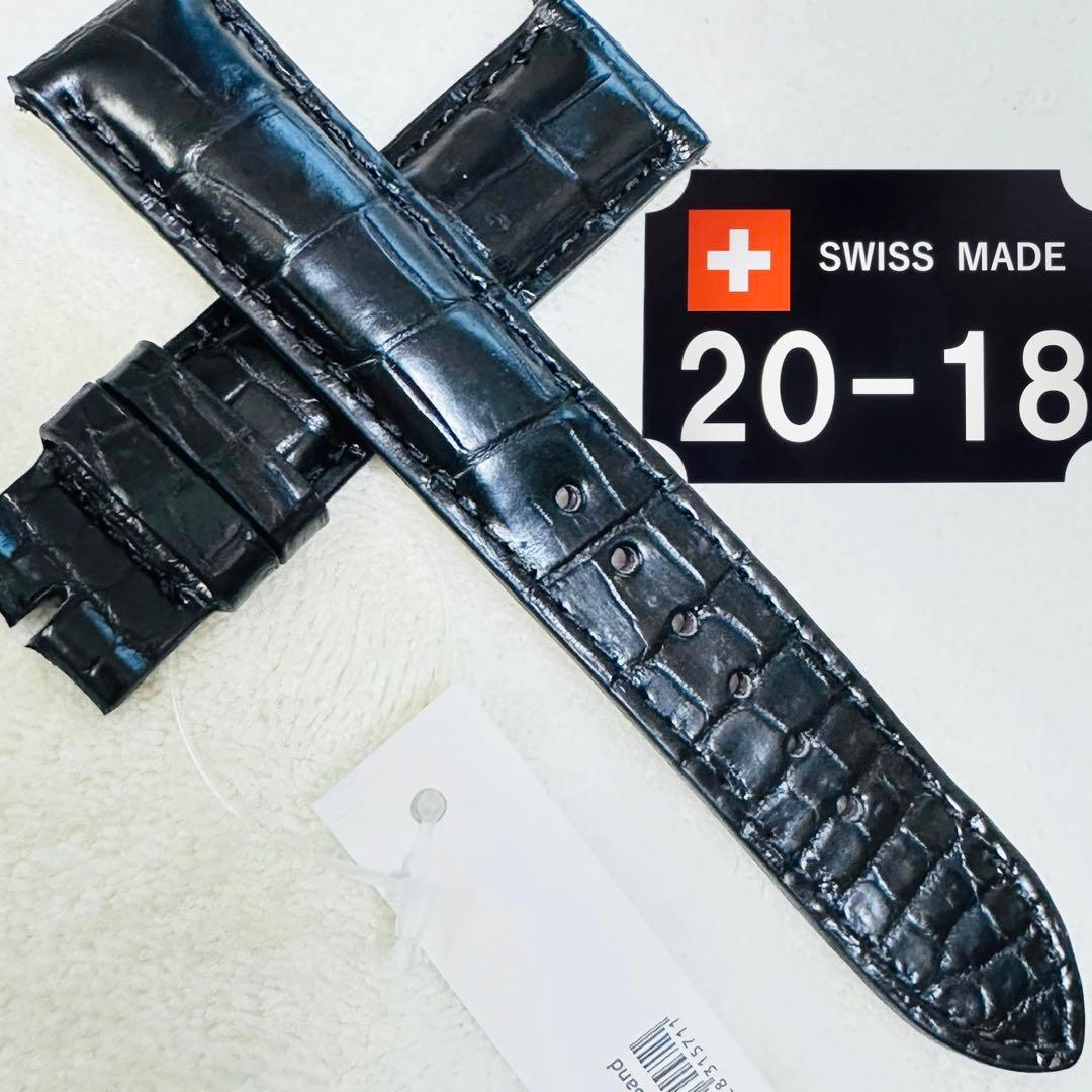 3007#20mm-18mmブラック★本物クロコダイルベルト★スイス製