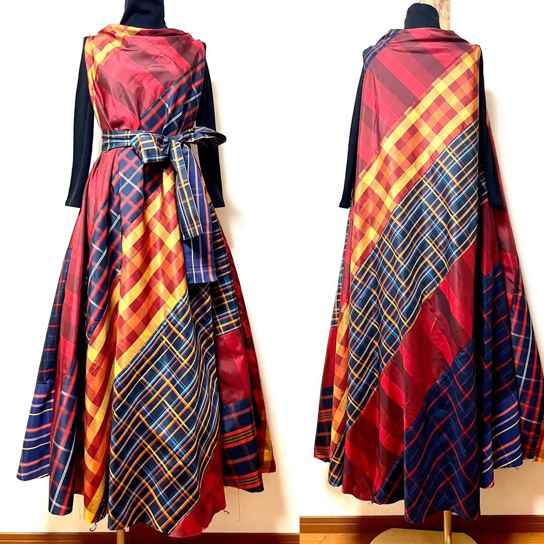 大島紬　パッチワークワンピース　着物リメイク