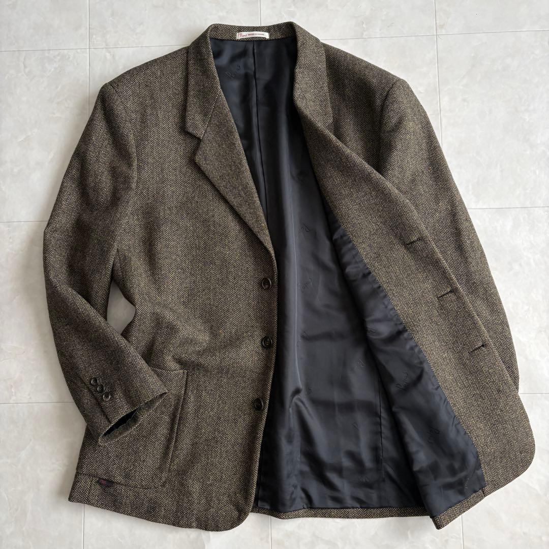 美品✨ Papas ヘリンボーンツイードJK 茶 L MOON生地 ウール100