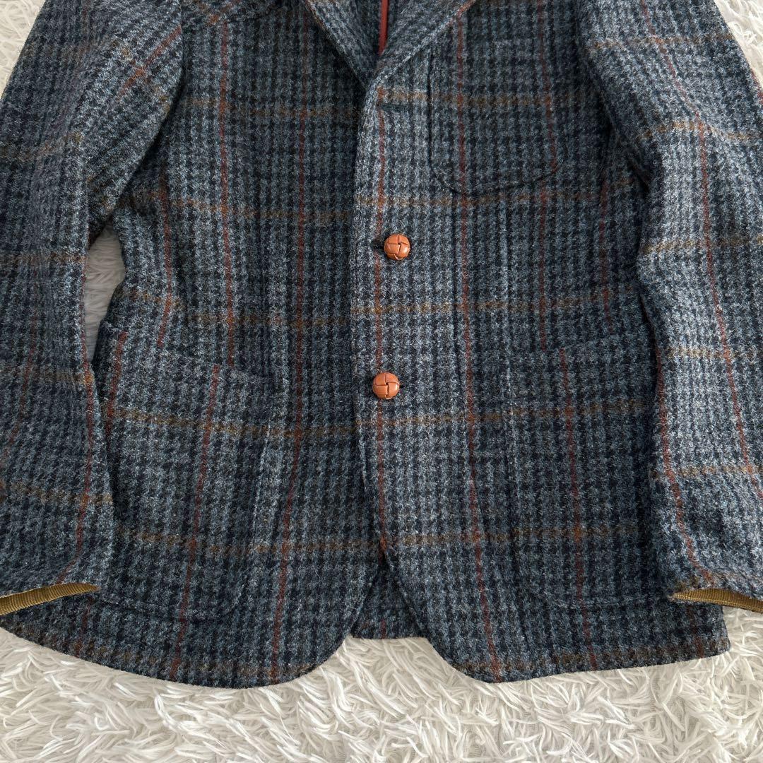 美品✨ 100周年 ハリスツイード テーラードジャケット くるみ 牛革 チェック