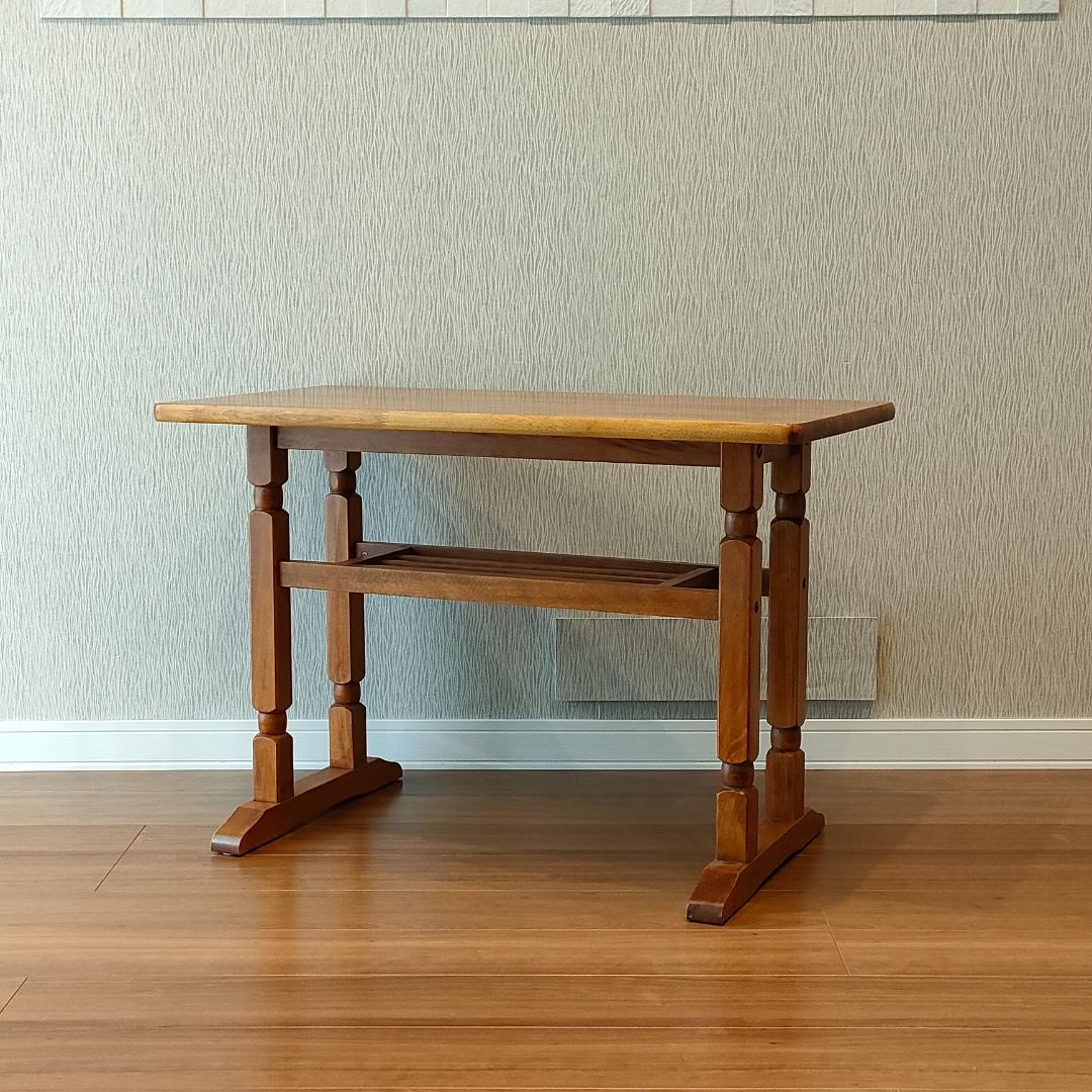 ヴィンテージ　サイドテーブル　天然木　ワークデスク　棚付き