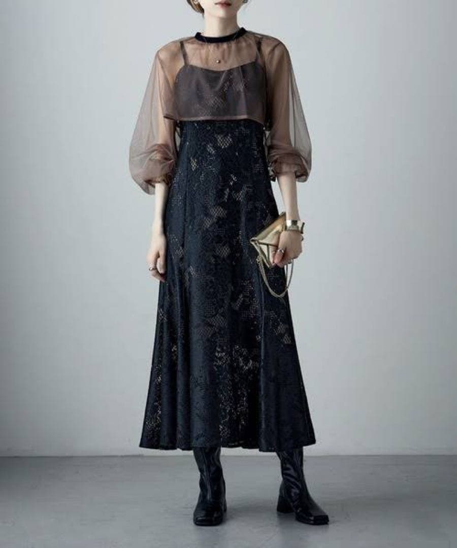 【etoll.】3wayシフォンボレロ&レースキャミドレス 結婚式 ワンピース