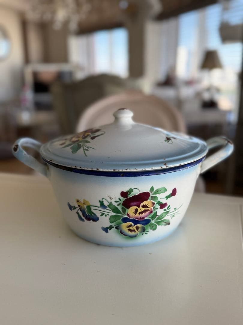 フランスアンティークジャピー社ダブルパンジーホーロースーピエールチューリーン